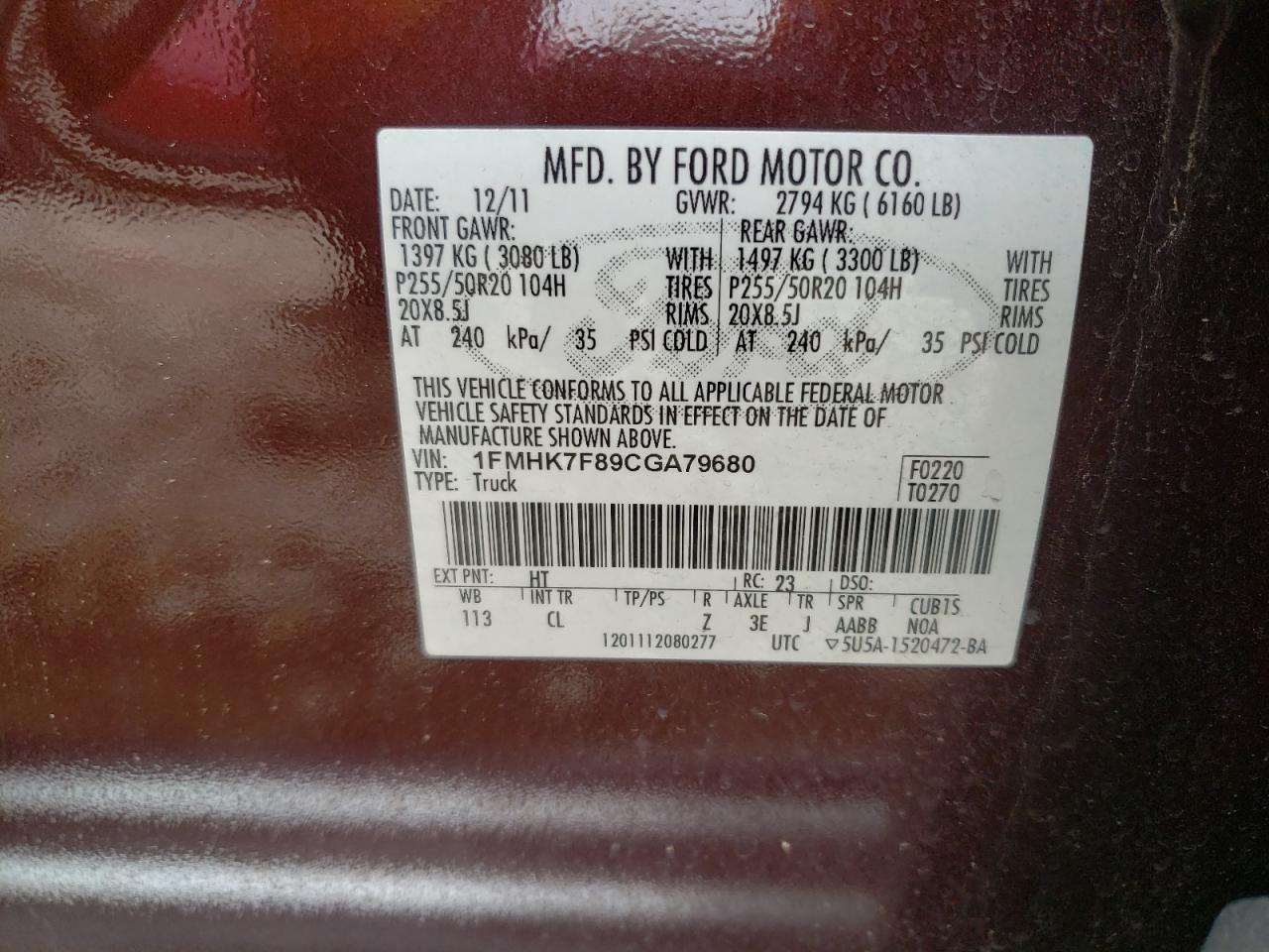 Photo 10 from auction – 2012 FORD EXPLORER L with VIN 1FMHK7F89CGA79680