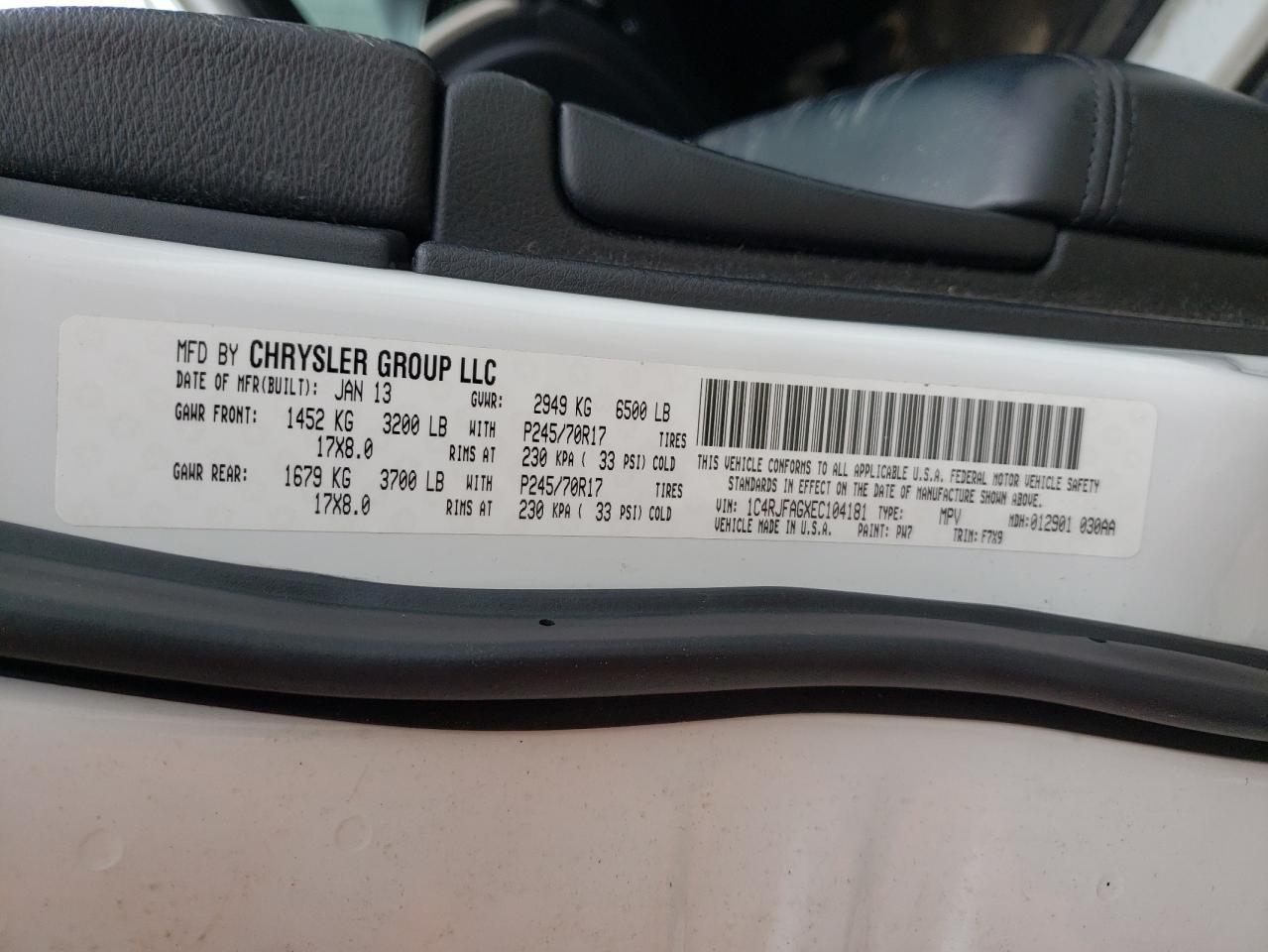 Photo 10 from auction – 2014 JEEP GRAND CHER with VIN 1C4RJFAGXEC104181