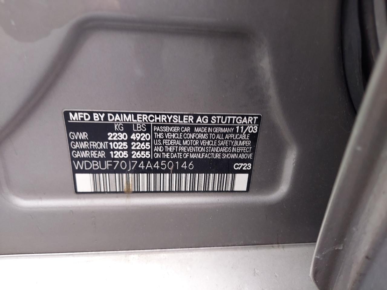 Photo 10 from auction – 2004 MERCEDES-BENZ E 500 with VIN WDBUF70J74A450146