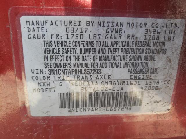 Photo 10 from auction – 2017 NISSAN VERSA S with VIN 3N1CN7AP0HL857293
