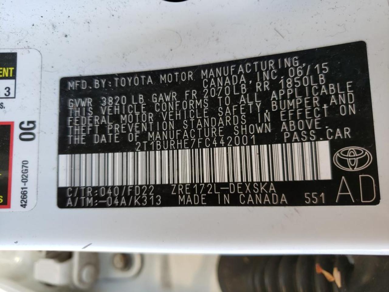 Photo 10 from auction – 2015 TOYOTA COROLLA L with VIN 2T1BURHE7FC442001