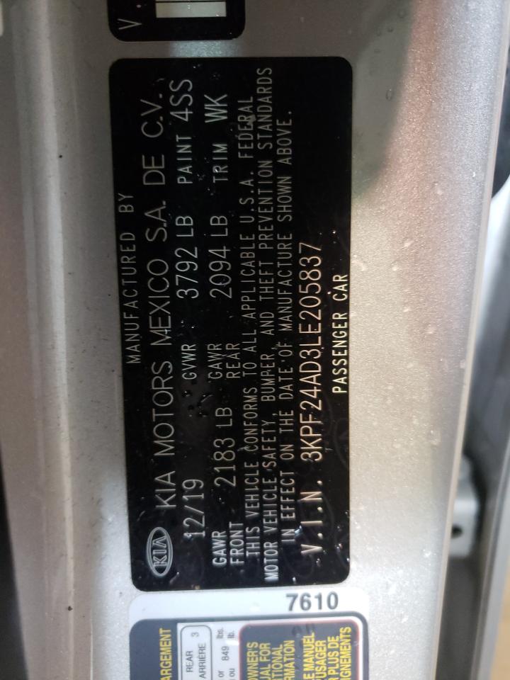 Photo 10 from auction – 2020 KIA FORTE FE with VIN 3KPF24AD3LE205837