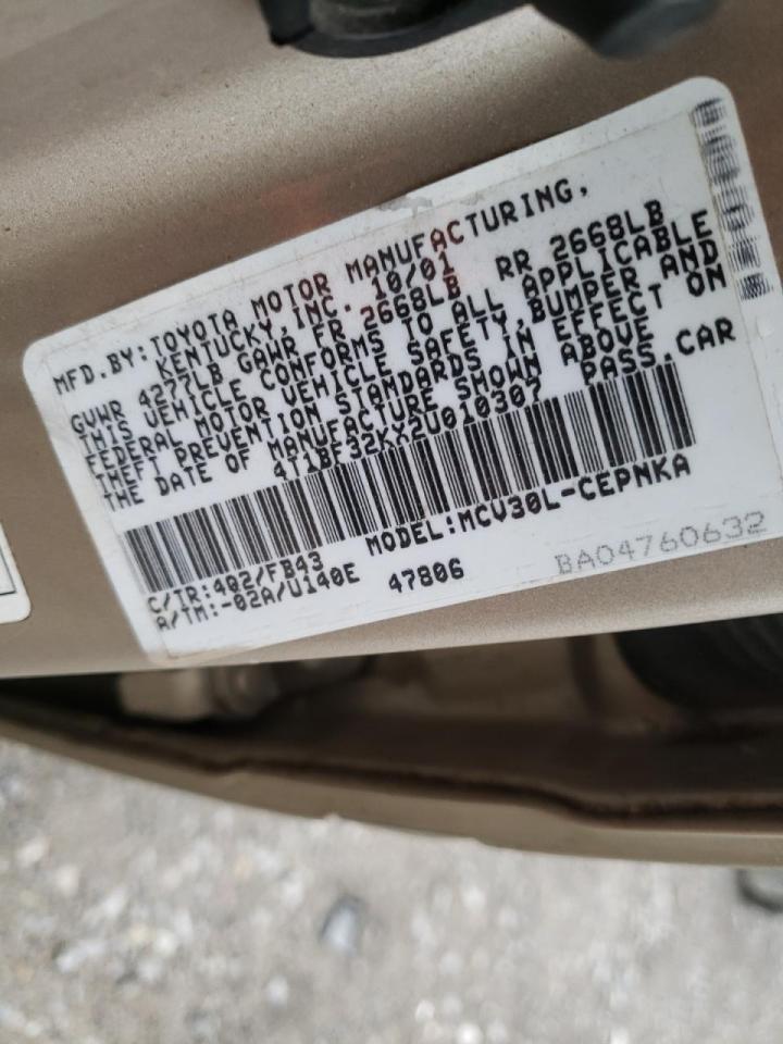 Photo 10 from auction – 2002 TOYOTA CAMRY LE with VIN 4T1BF32KX2U010307