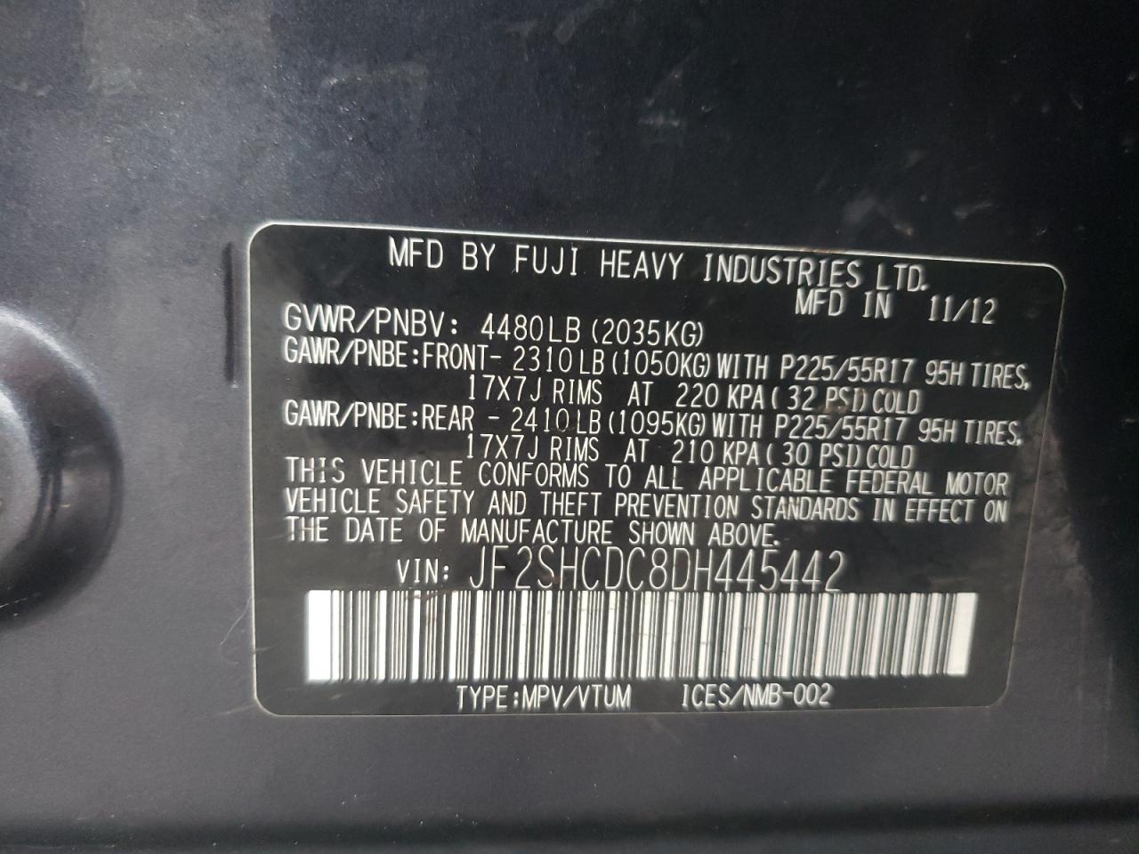 Photo 10 from auction – 2013 SUBARU FORESTER 2 with VIN JF2SHCDC8DH445442
