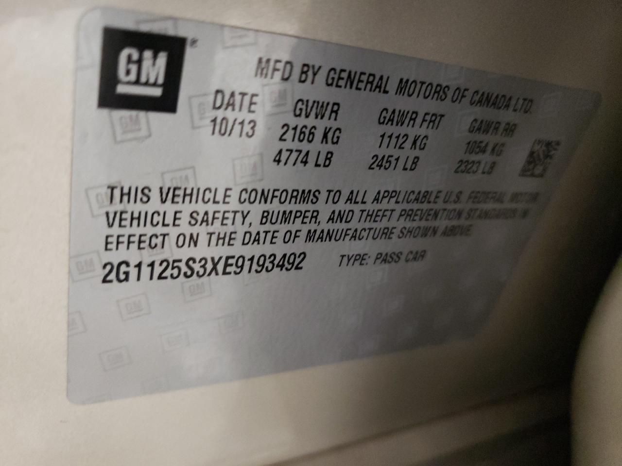 Photo 10 from auction – 2014 CHEVROLET IMPALA LT with VIN 2G1125S3XE9193492