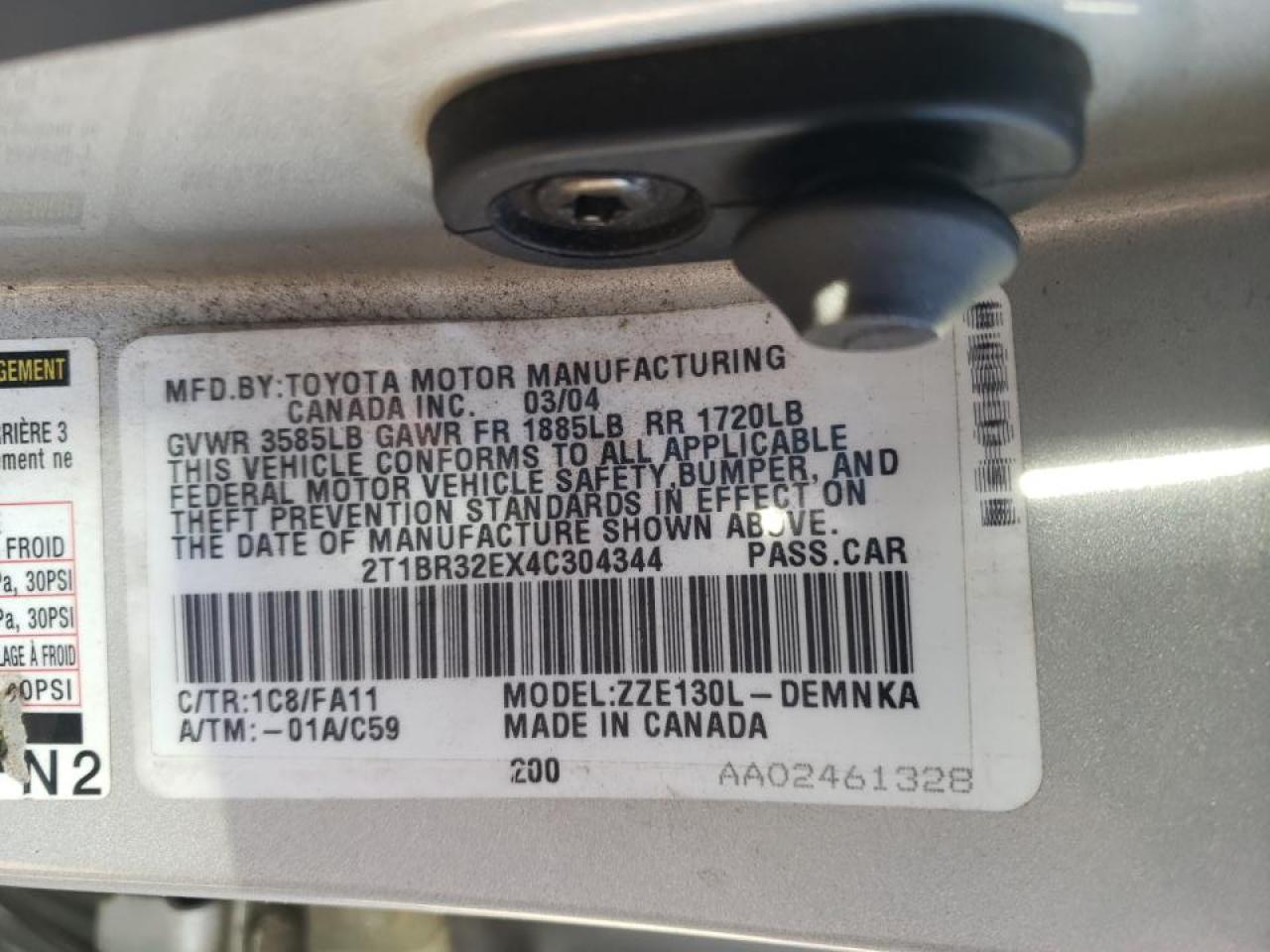 Photo 10 from auction – 2004 TOYOTA COROLLA CE with VIN 2T1BR32EX4C304344
