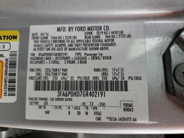 Photo 10 from auction – 2016 FORD FUSION SE with VIN 3FA6P0HD7GR402191