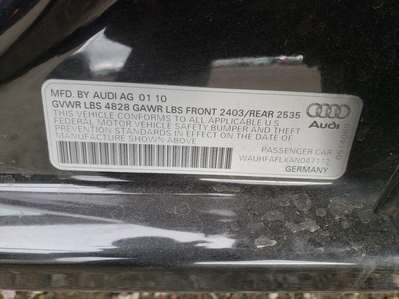 Photo 10 from auction – 2010 AUDI A4 PREMIUM with VIN WAUHFAFLXAN047112