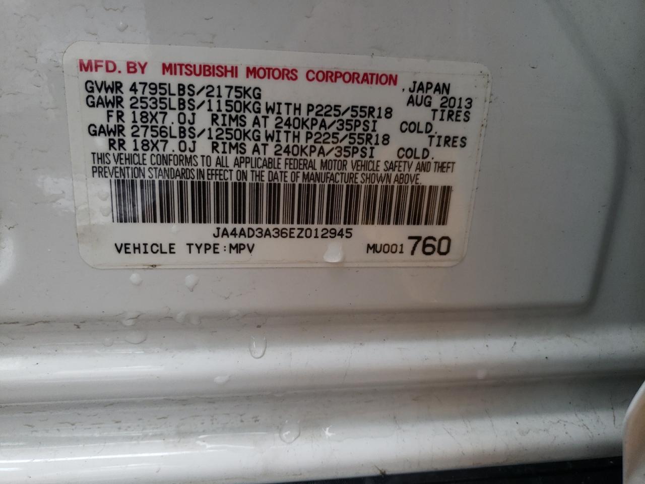 Photo 10 from auction – 2014 MITSUBISHI OUTLANDER with VIN JA4AD3A36EZ012945