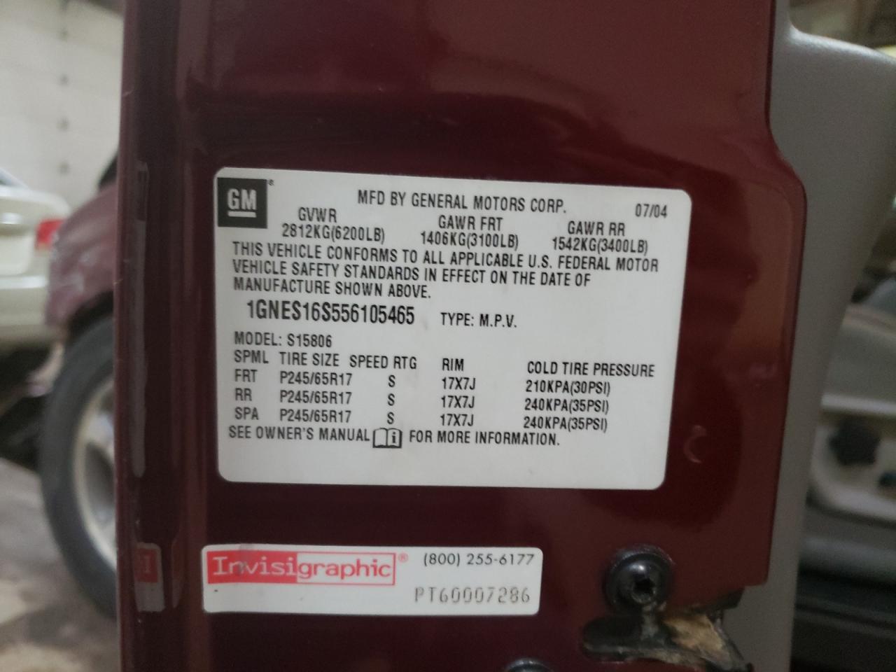 Photo 10 from auction – 2005 CHEVROLET TRAILBLAZE with VIN 1GNES16S556105465