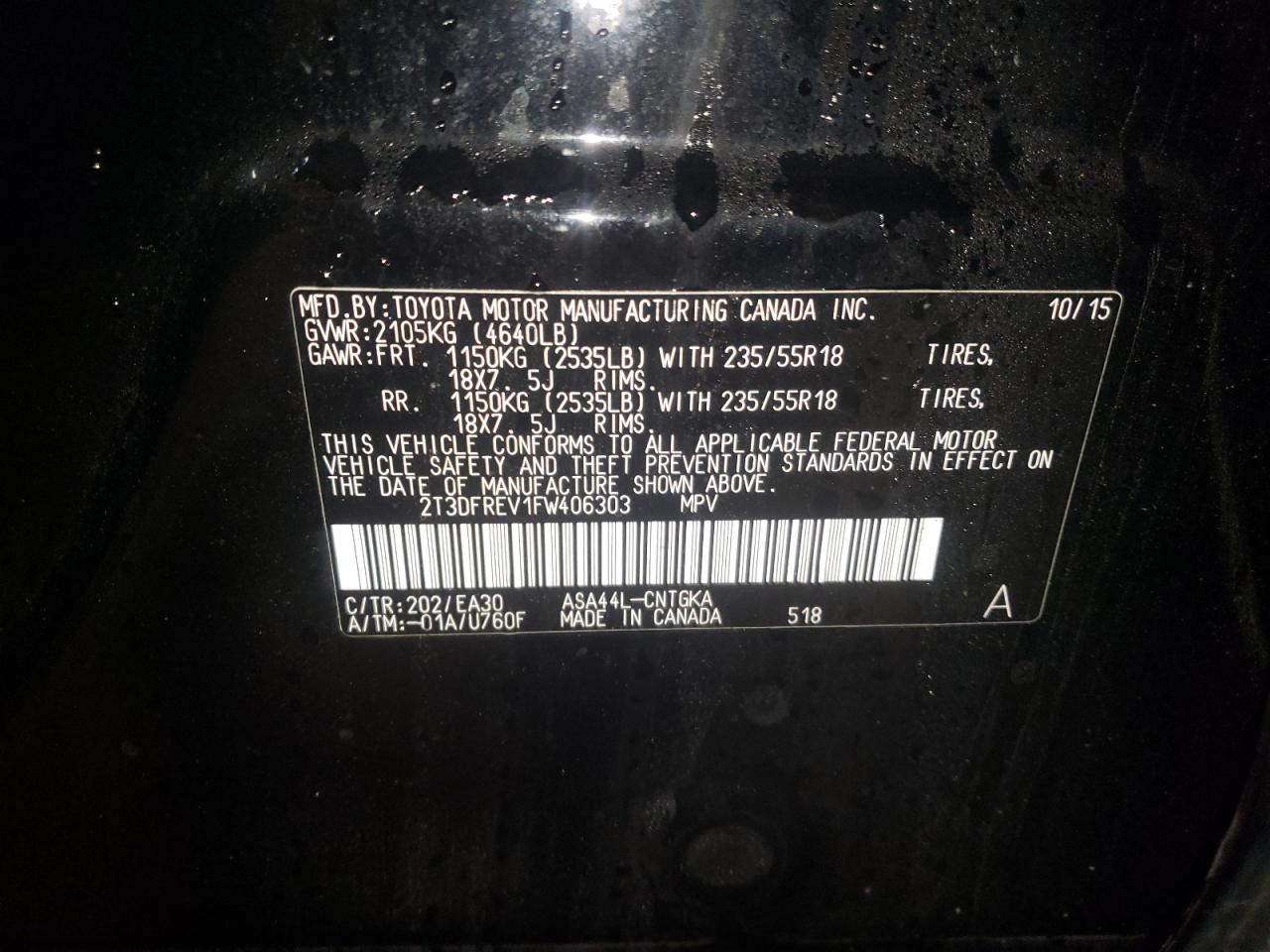 Photo 10 from auction – 2015 TOYOTA RAV4 LIMIT with VIN 2T3DFREV1FW406303