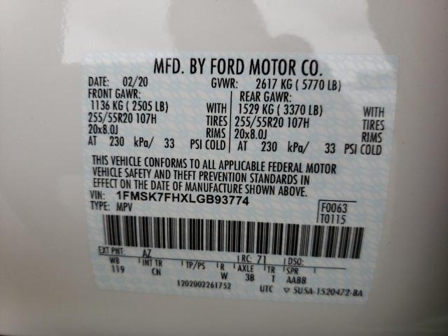 Photo 10 from auction – 2020 FORD EXPLORER L with VIN 1FMSK7FHXLGB93774