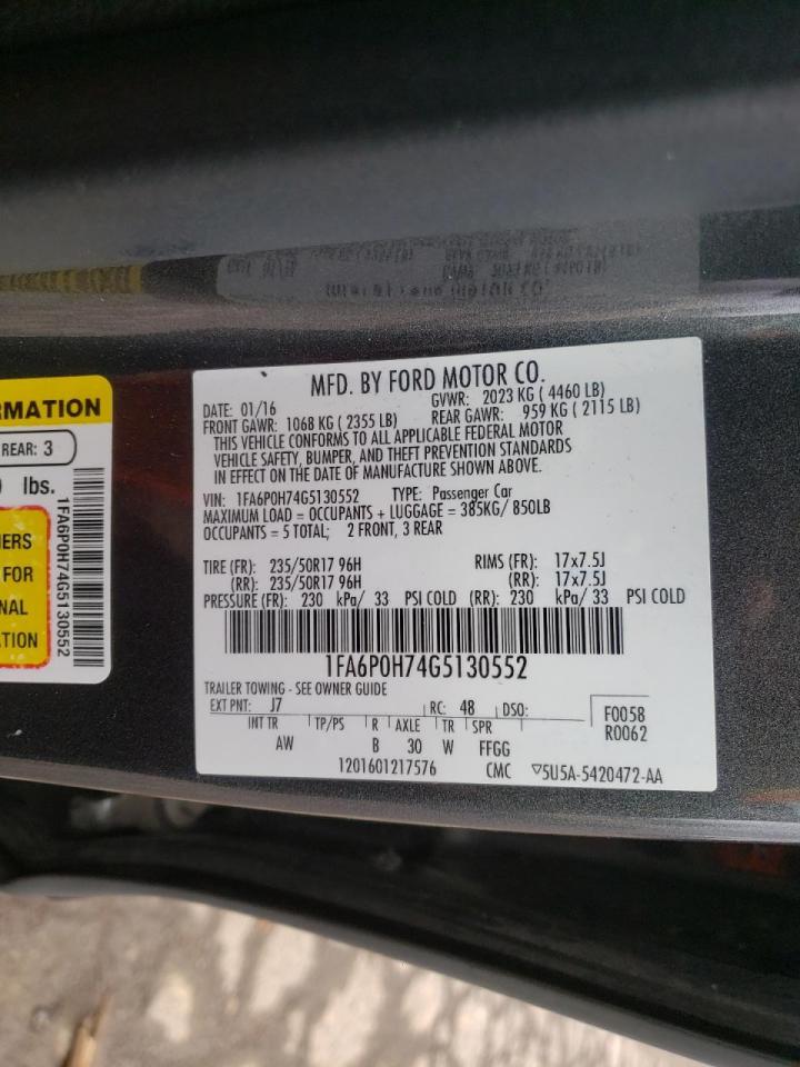 Photo 10 from auction – 2016 FORD FUSION SE with VIN 1FA6P0H74G5130552