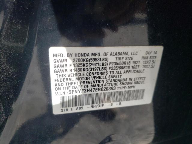 Photo 10 from auction – 2014 HONDA PILOT EX with VIN 5FNYF3H47EB020393