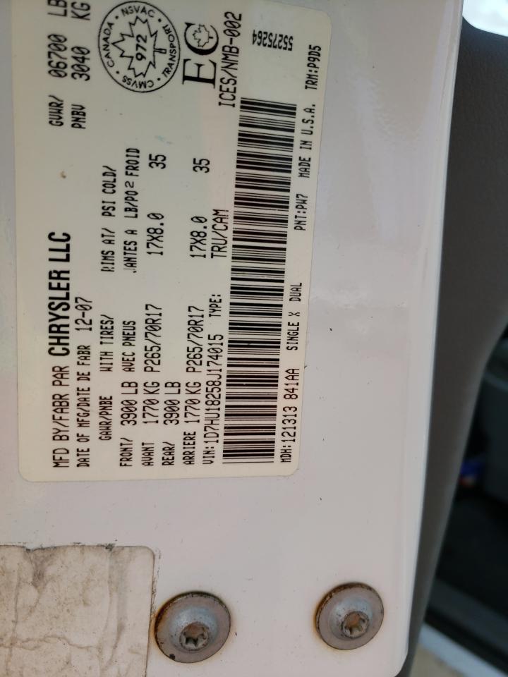 Photo 10 from auction – 2008 DODGE RAM 1500 S with VIN 1D7HU18258J174015