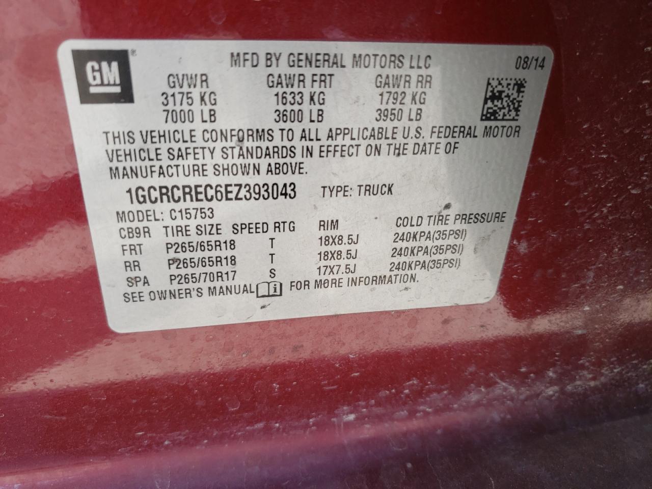 Photo 10 from auction – 2014 CHEVROLET SILVERADO with VIN 1GCRCREC6EZ393043
