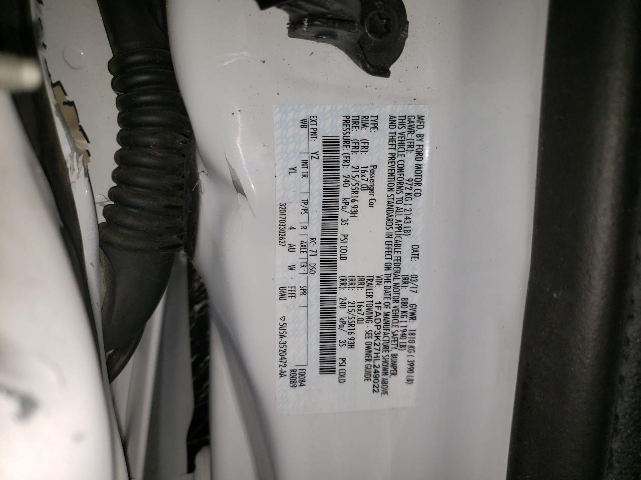 Photo 10 from auction – 2017 FORD FOCUS SE with VIN 1FADP3K27HL249022