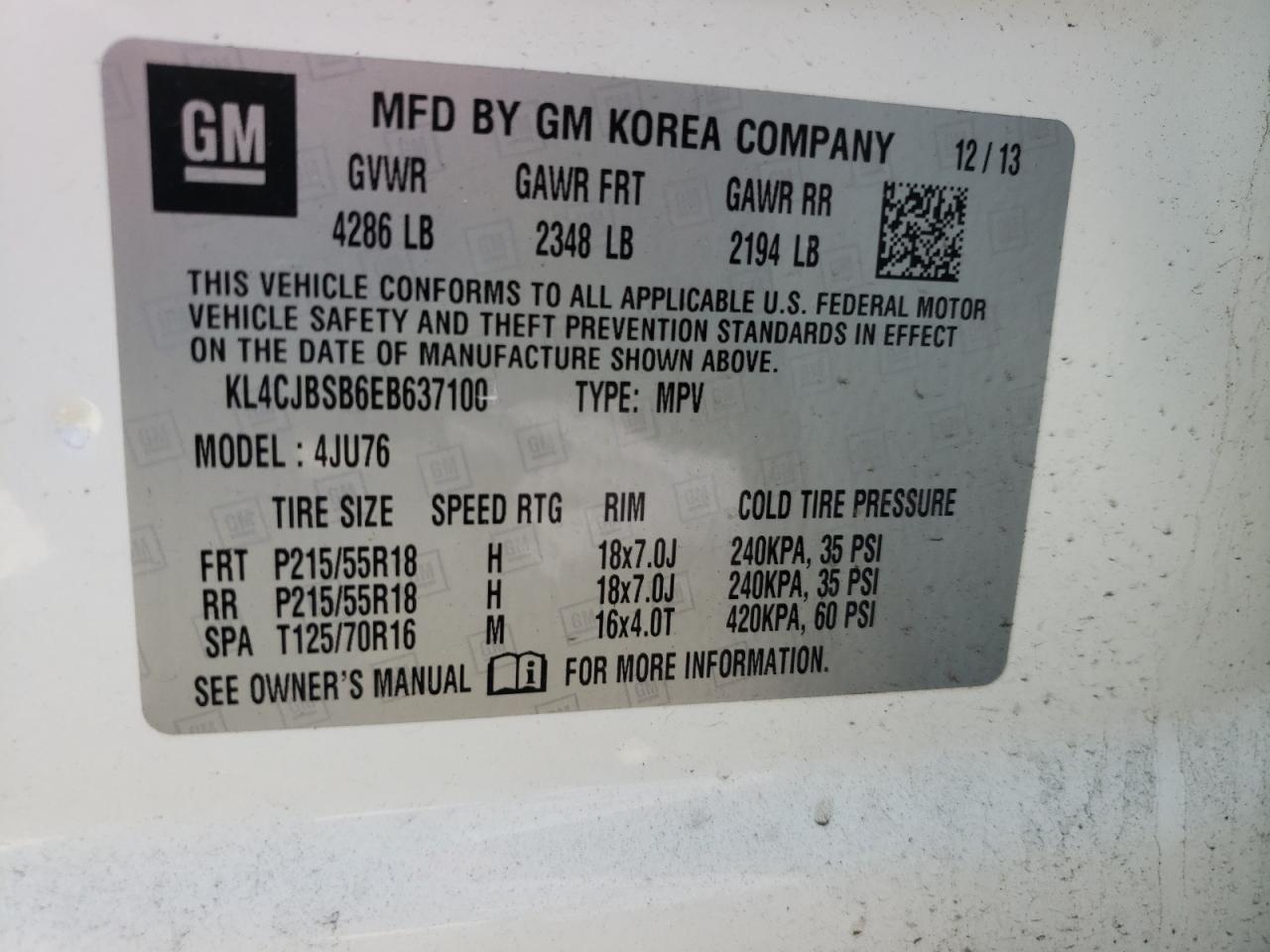 Photo 10 from auction – 2014 BUICK ENCORE CON with VIN KL4CJBSB6EB637100
