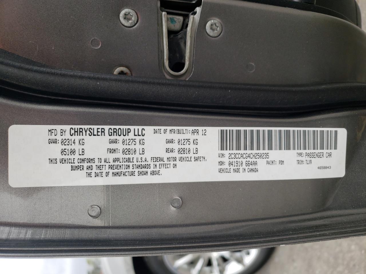 Photo 10 from auction – 2012 CHRYSLER 300 LIMITE with VIN 2C3CCACG4CH250235