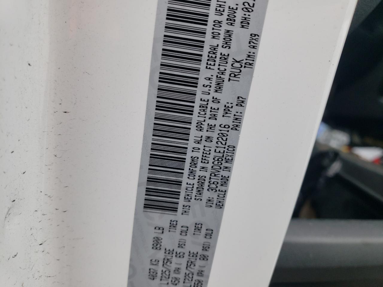 Photo 10 from auction – 2020 RAM PROMASTER with VIN 3C6TRVDG6LE122016