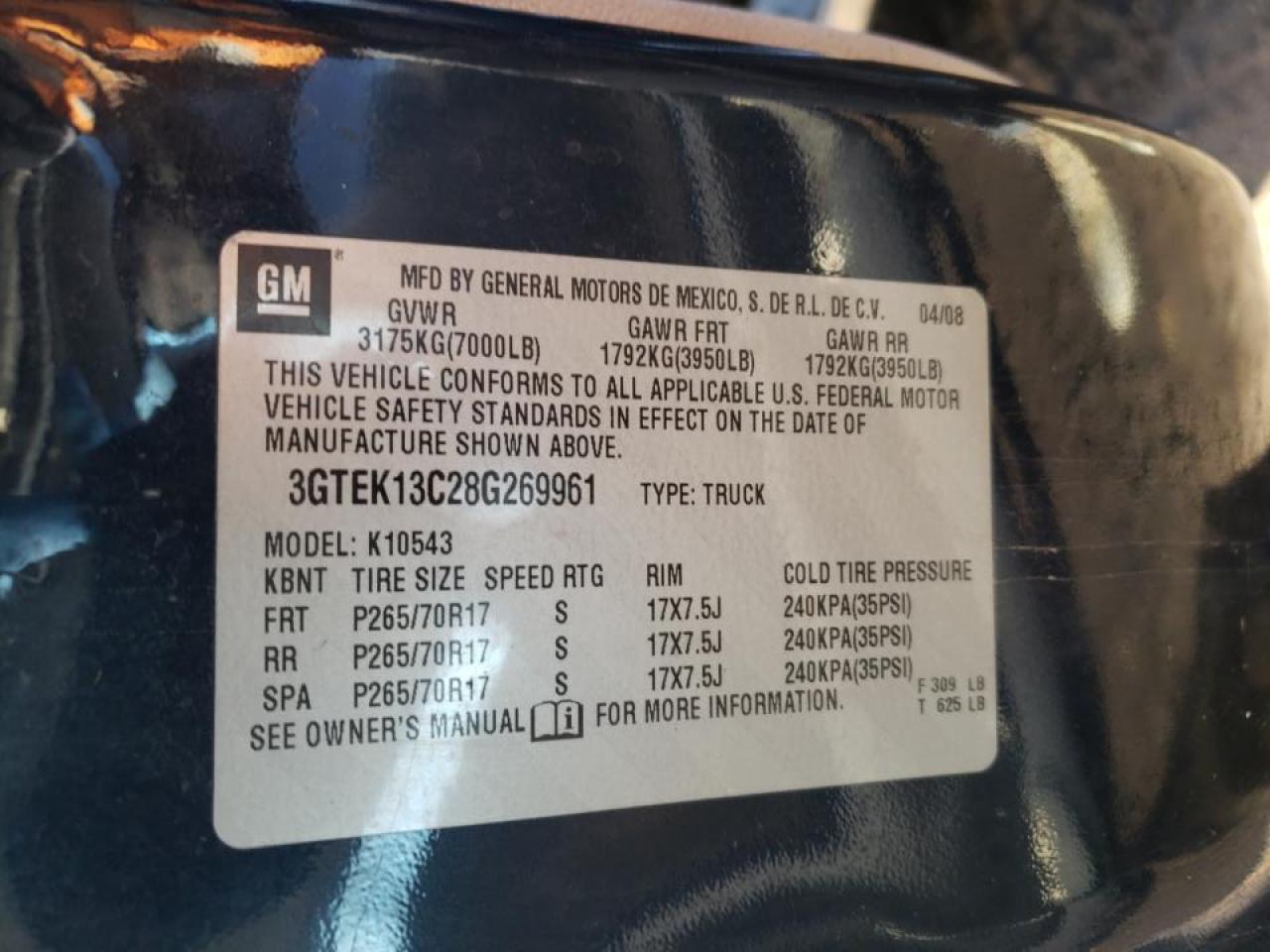 Photo 10 from auction – 2008 GMC SIERRA K15 with VIN 3GTEK13C28G269961