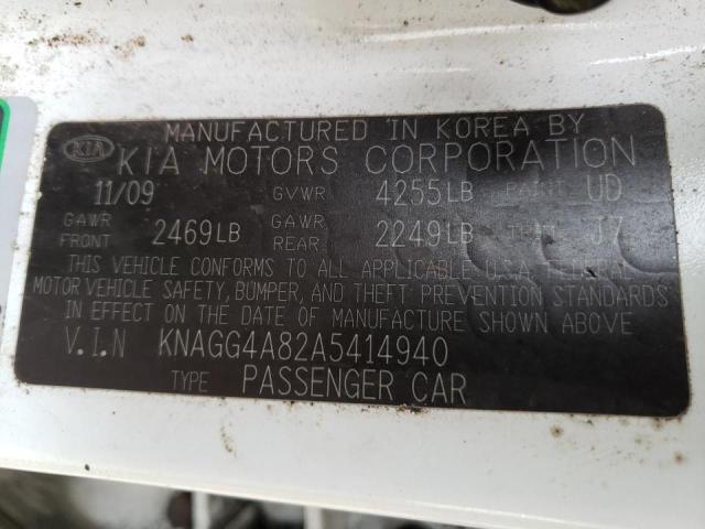 Photo 10 from auction – 2010 KIA OPTIMA LX with VIN KNAGG4A82A5414940
