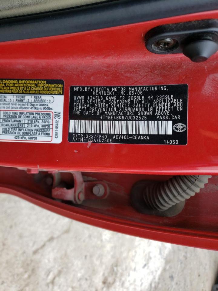 Photo 10 from auction – 2007 TOYOTA CAMRY CE with VIN 4T1BE46K67U032525