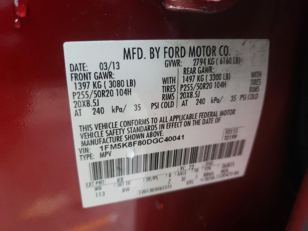 Photo 10 from auction – 2013 FORD EXPLORER L with VIN 1FM5K8F80DGC40041