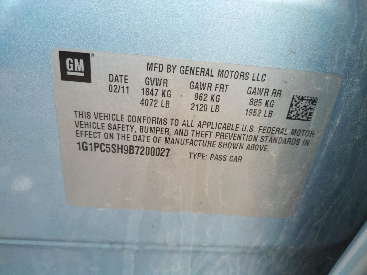 Photo 10 from auction – 2011 CHEVROLET CRUZE LS with VIN 1G1PC5SH9B7200027