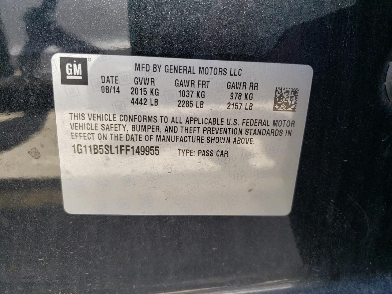 Photo 10 from auction – 2015 CHEVROLET MALIBU LS with VIN 1G11B5SL1FF149955