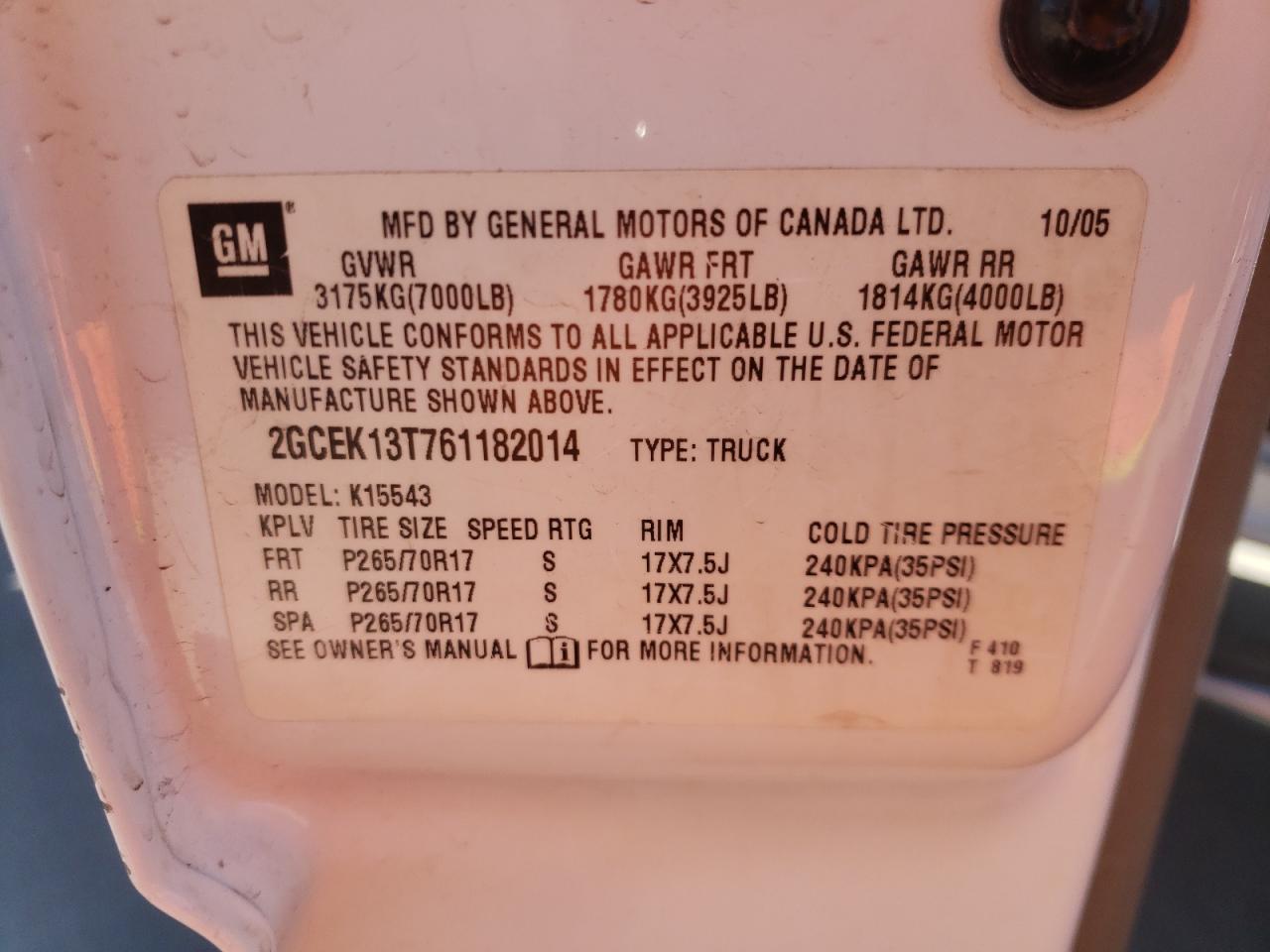 Photo 10 from auction – 2006 CHEVROLET SILVERADO with VIN 2GCEK13T761182014