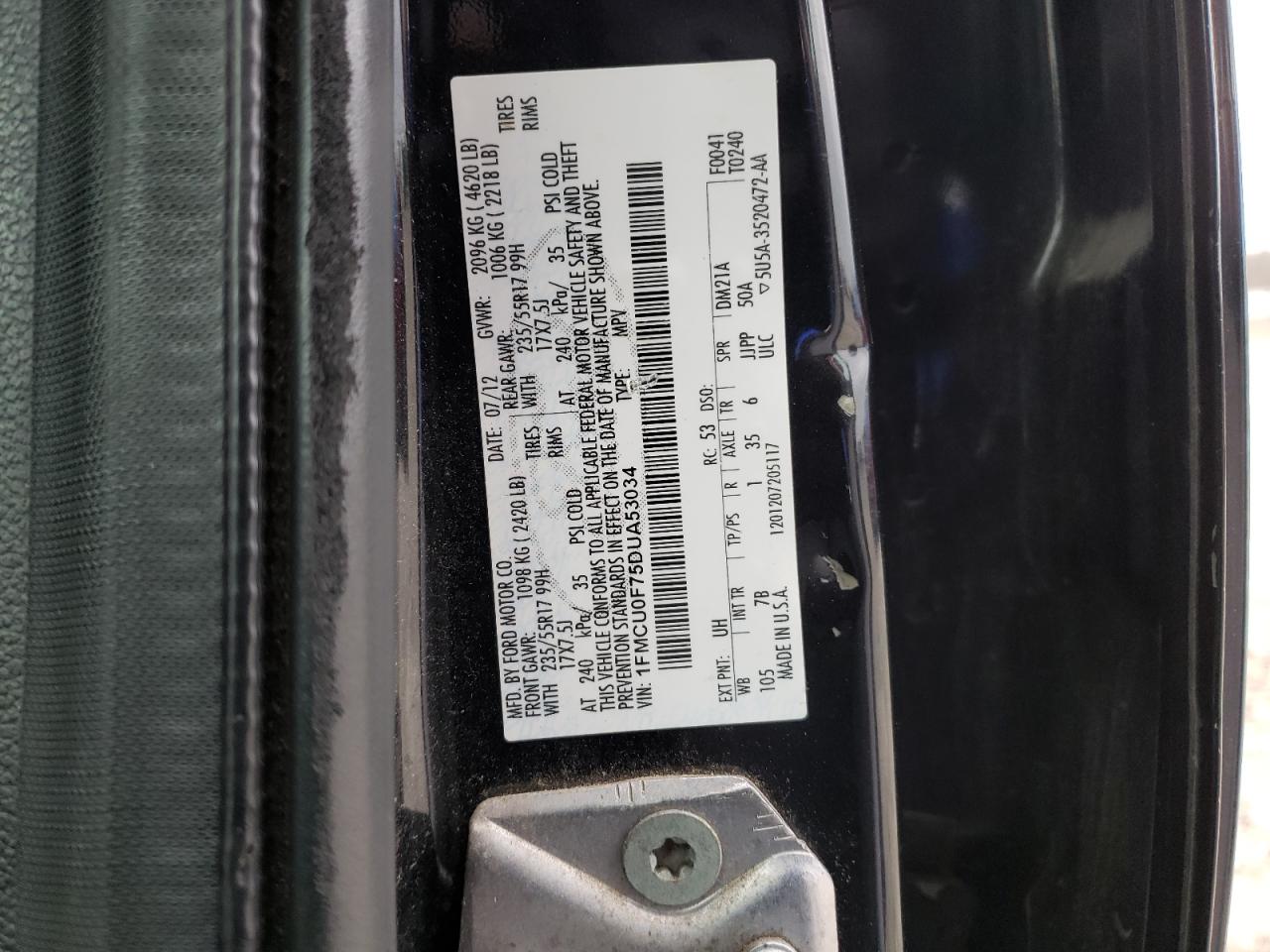 Photo 10 from auction – 2013 FORD ESCAPE S with VIN 1FMCU0F75DUA53034