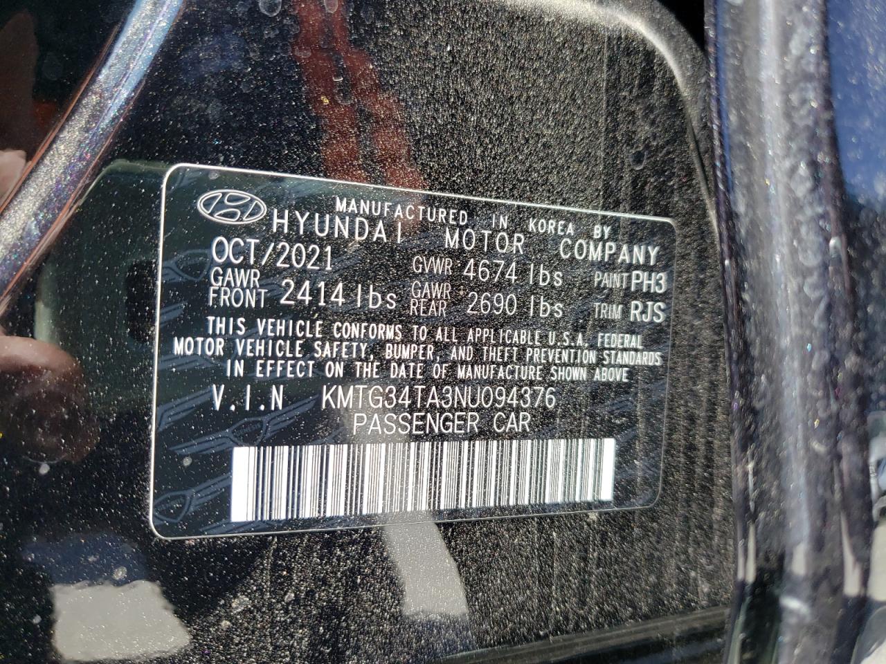 Photo 10 from auction – 2022 GENESIS G70 BASE with VIN KMTG34TA3NU094376