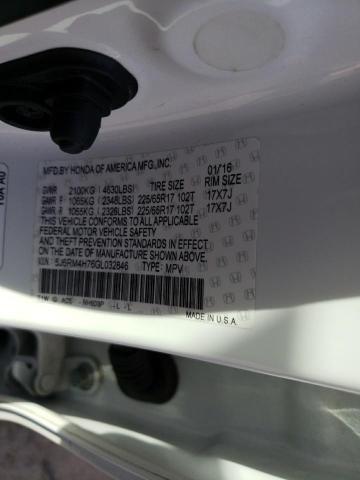 Photo 10 from auction – 2016 HONDA CR-V EXL with VIN 5J6RM4H76GL032846