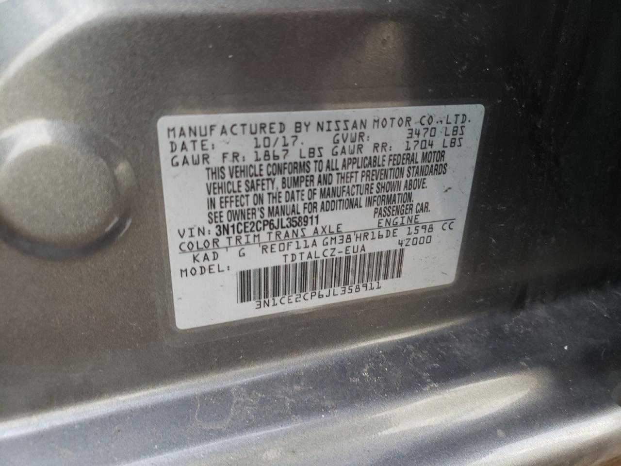 Photo 10 from auction – 2018 NISSAN VERSA NOTE with VIN 3N1CE2CP6JL358911