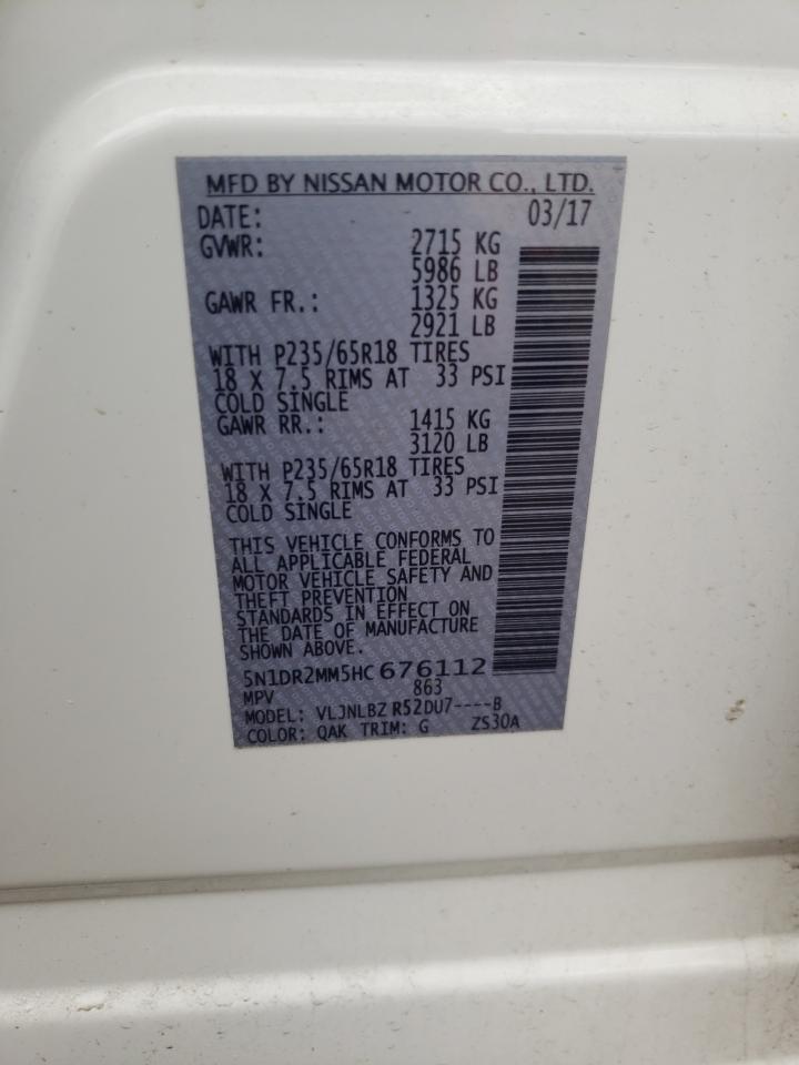 Photo 10 from auction – 2017 NISSAN PATHFINDER with VIN 5N1DR2MM5HC676112
