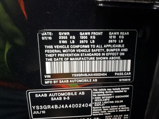 Photo 10 from auction – 2010 SAAB 9-5 AERO with VIN YS3GR4BJ4A4002404