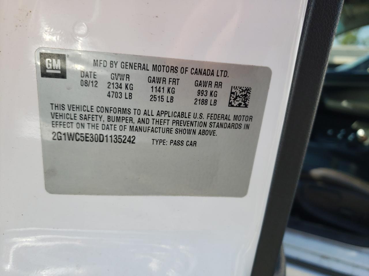 Photo 10 from auction – 2013 CHEVROLET IMPALA LTZ with VIN 2G1WC5E30D1135242