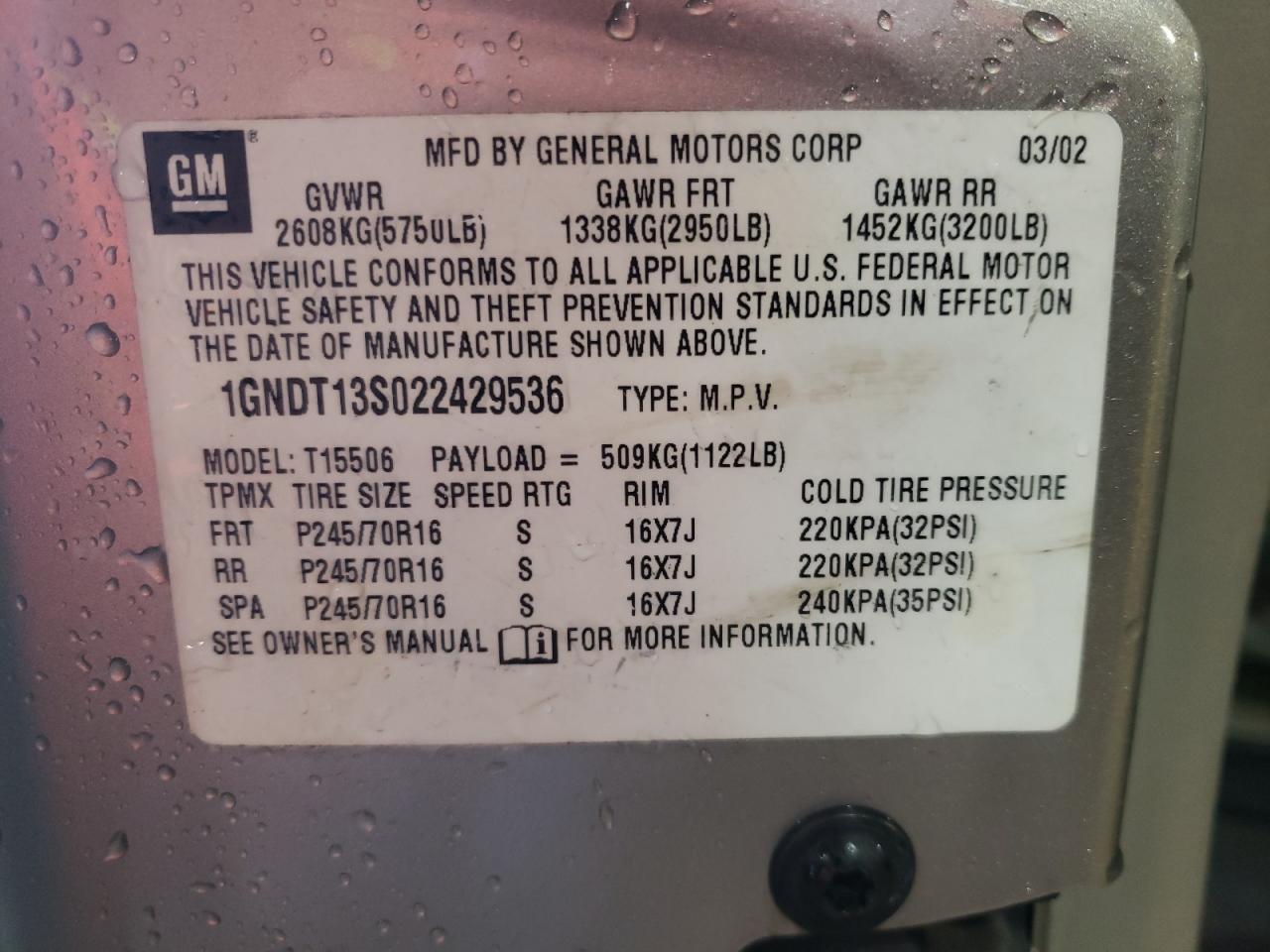 Photo 10 from auction – 2002 CHEVROLET TRAILBLAZE with VIN 1GNDT13S022429536