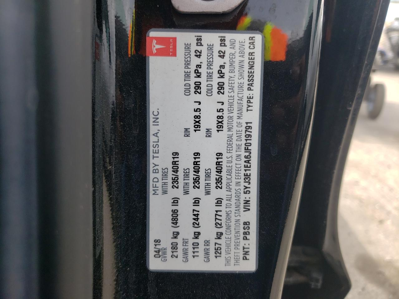 Photo 10 from auction – 2018 TESLA MODEL 3 with VIN 5YJ3E1EA6JF019791