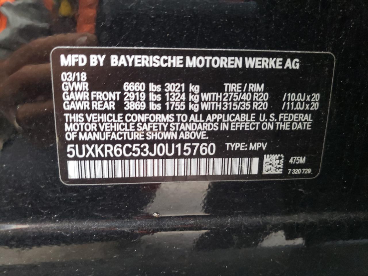 Photo 10 from auction – 2018 BMW X5 XDRIVE5 with VIN 5UXKR6C53J0U15760
