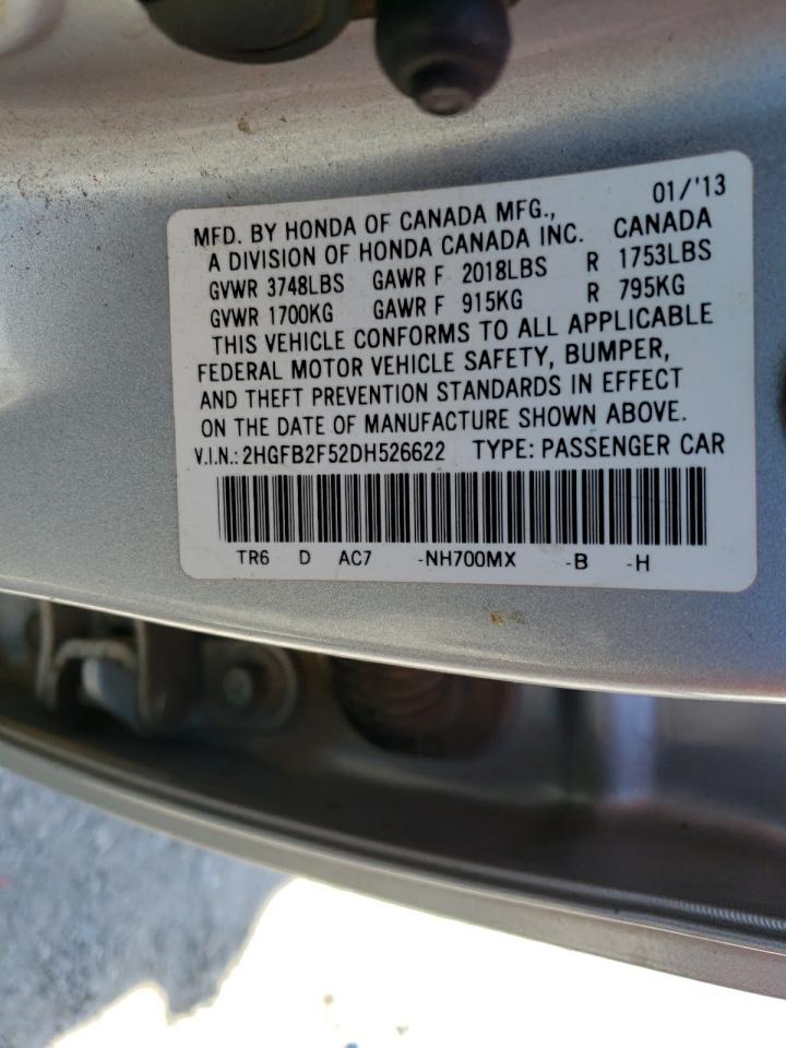 Photo 10 from auction – 2013 HONDA CIVIC LX with VIN 2HGFB2F52DH526622