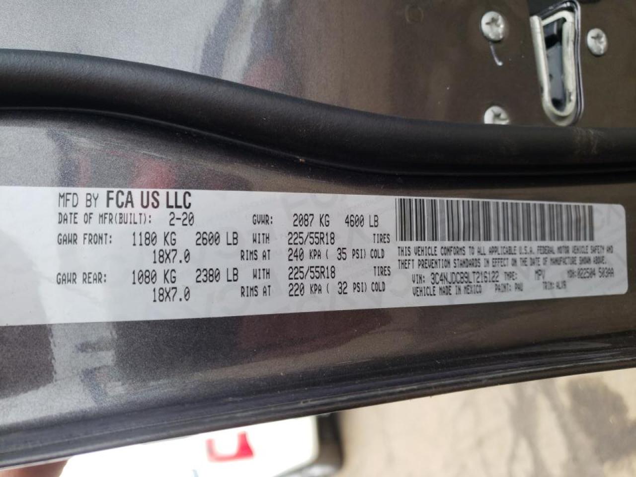 Photo 10 from auction – 2020 JEEP COMPASS LI with VIN 3C4NJDCB9LT216122