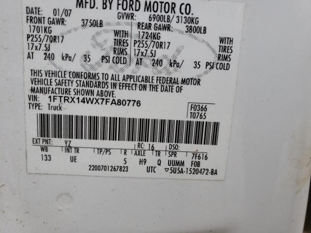 Photo 10 from auction – 2007 FORD F150 with VIN 1FTRX14WX7FA80776