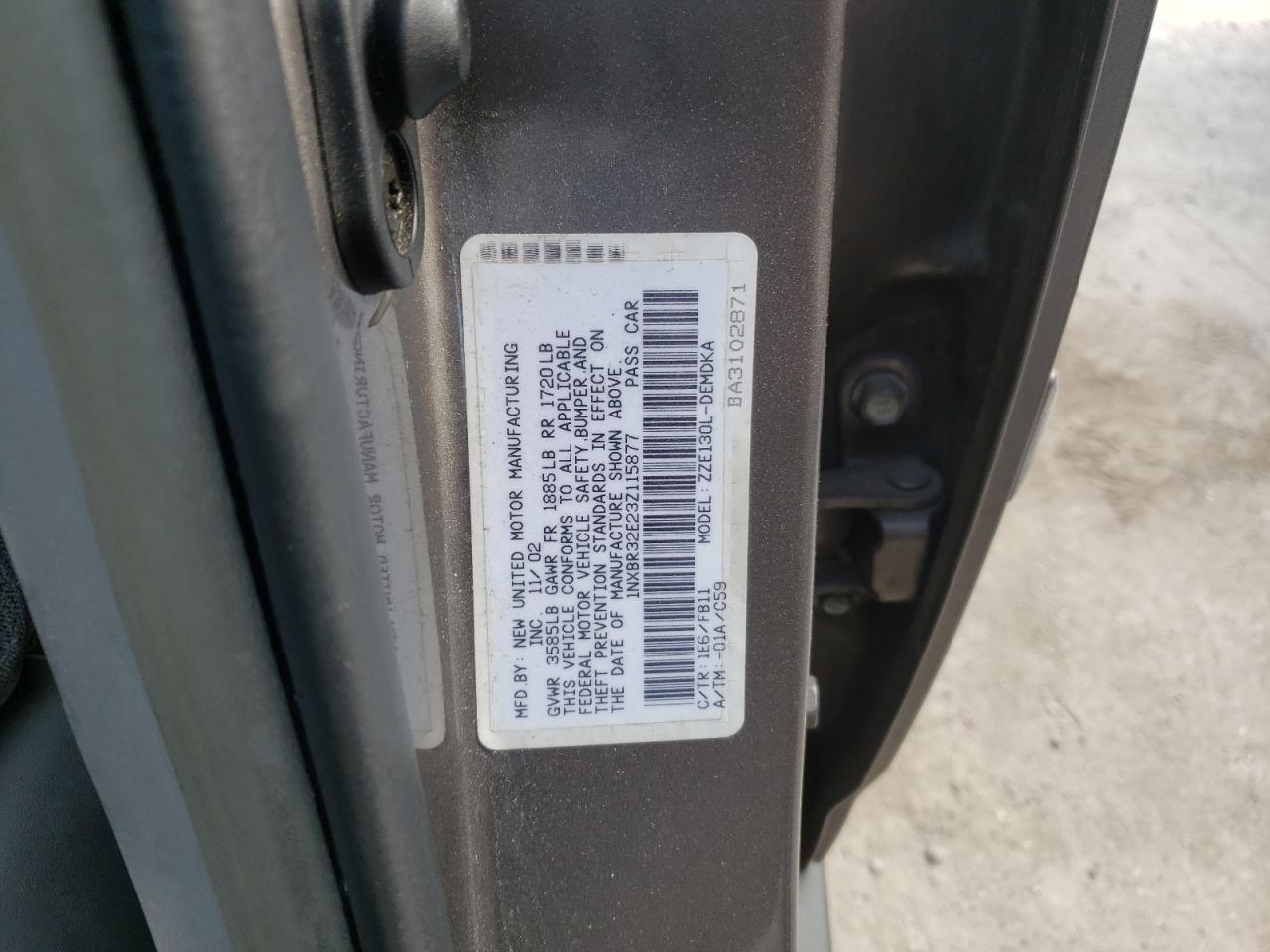 Photo 10 from auction – 2003 TOYOTA COROLLA CE with VIN 1NXBR32E23Z115877