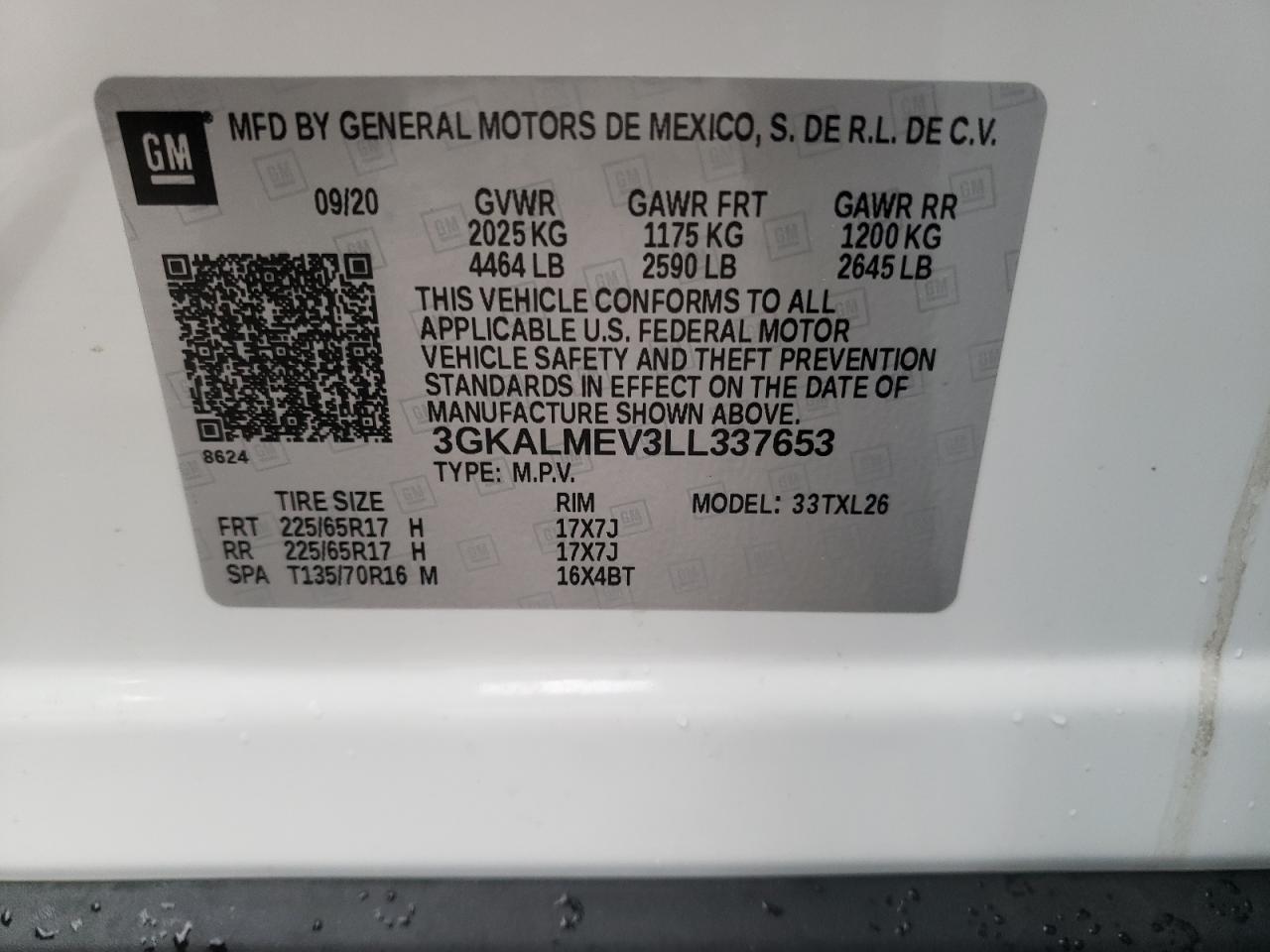 Photo 10 from auction – 2020 GMC TERRAIN SL with VIN 3GKALMEV3LL337653