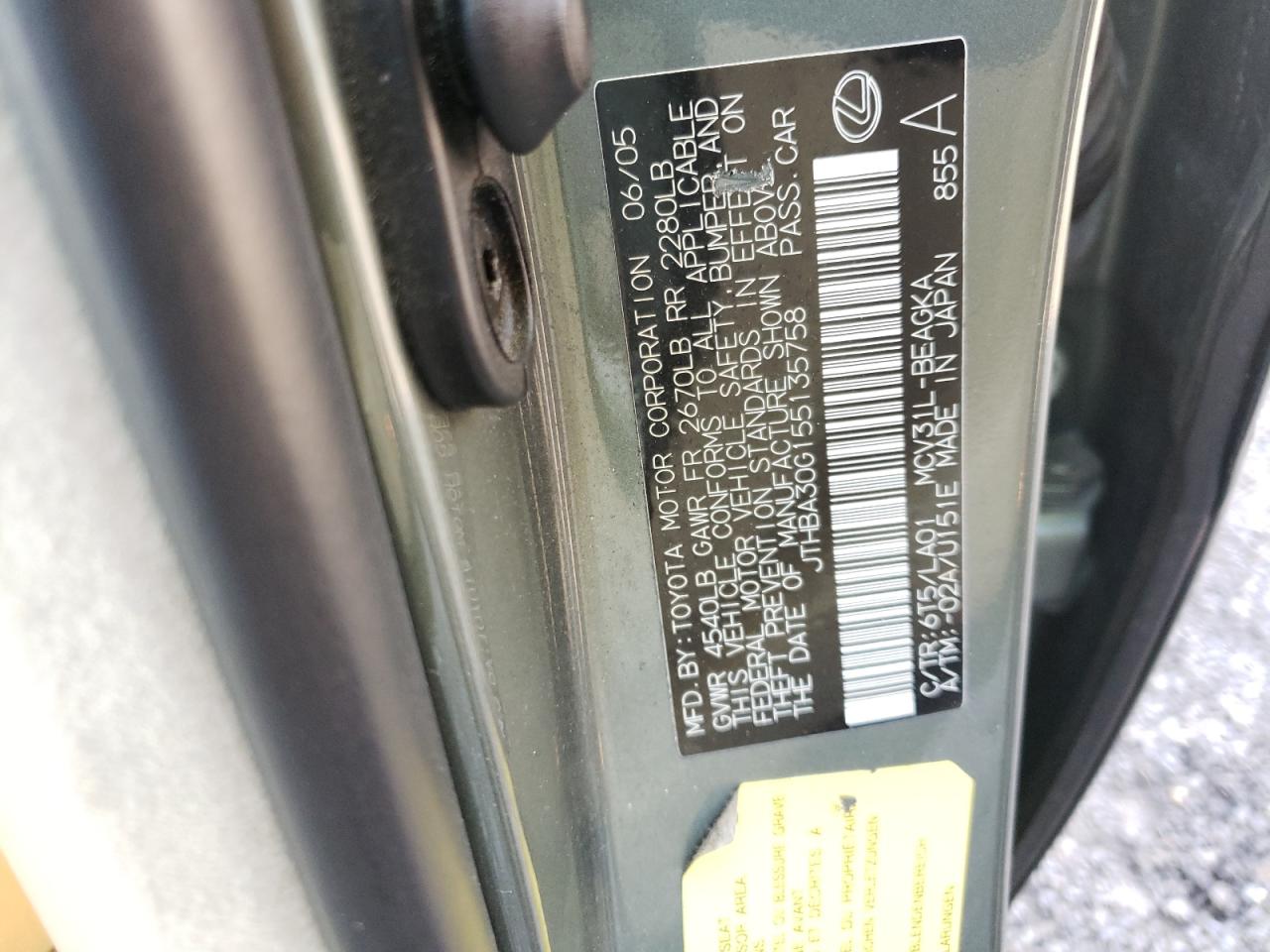 Photo 10 from auction – 2005 LEXUS ES 330 with VIN JTHBA30G155135758