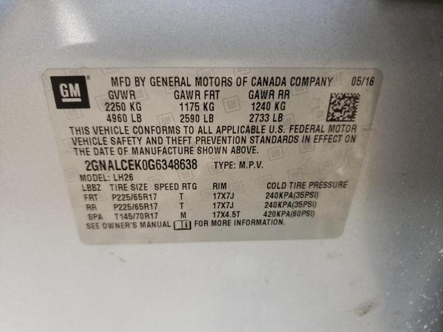 Photo 10 from auction – 2016 CHEVROLET EQUINOX LT with VIN 2GNALCEK0G6348638