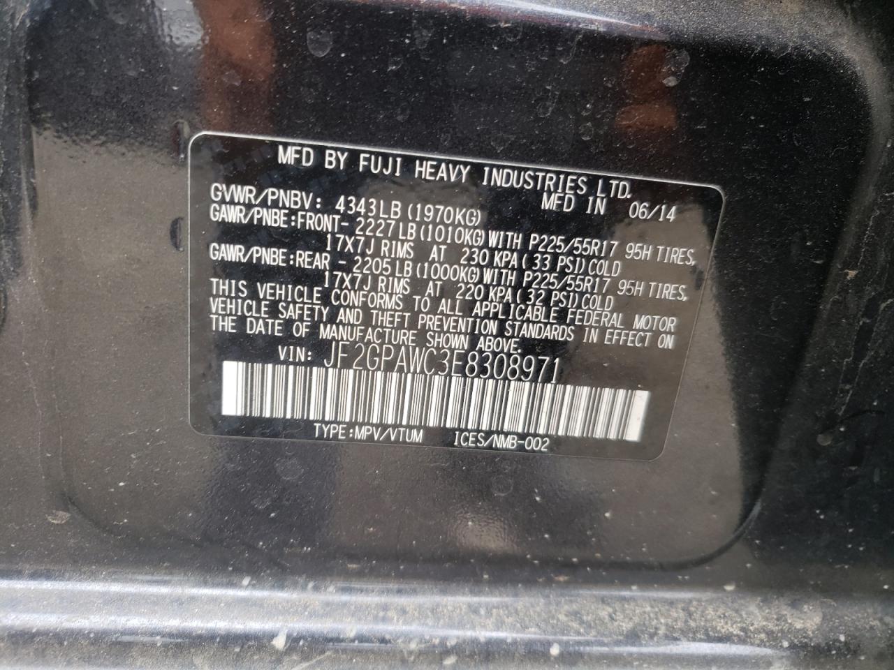 Photo 10 from auction – 2014 SUBARU XV CROSSTR with VIN JF2GPAWC3E8308971