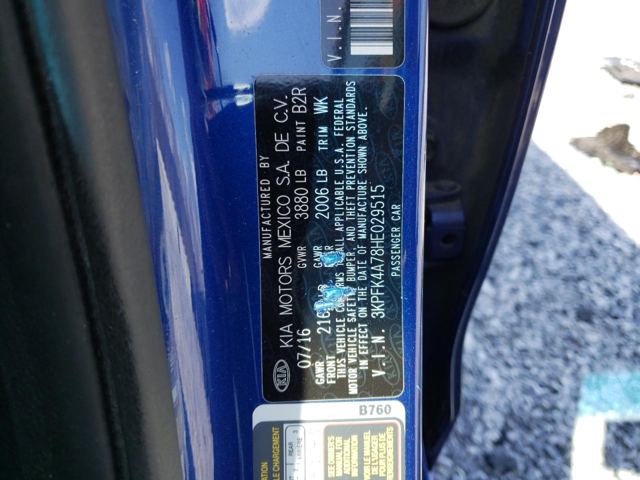Photo 10 from auction – 2017 KIA FORTE LX with VIN 3KPFK4A78HE029515
